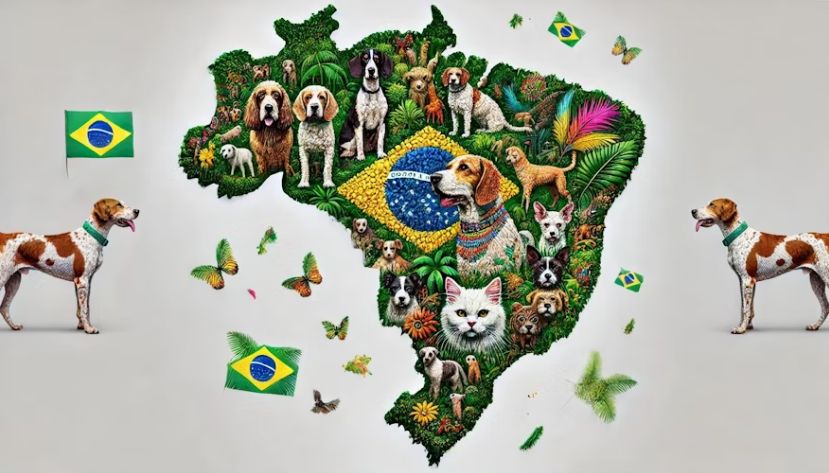 Dogs and cats on a map of Brazil